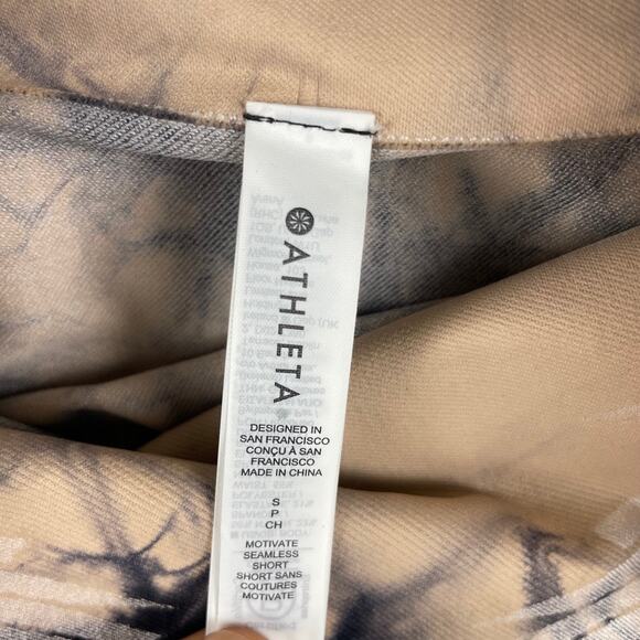 Athleta Women Small Tan Black Motivate Seamless Short Tie Dye Print Biker Shorts - Picture 8 of 11